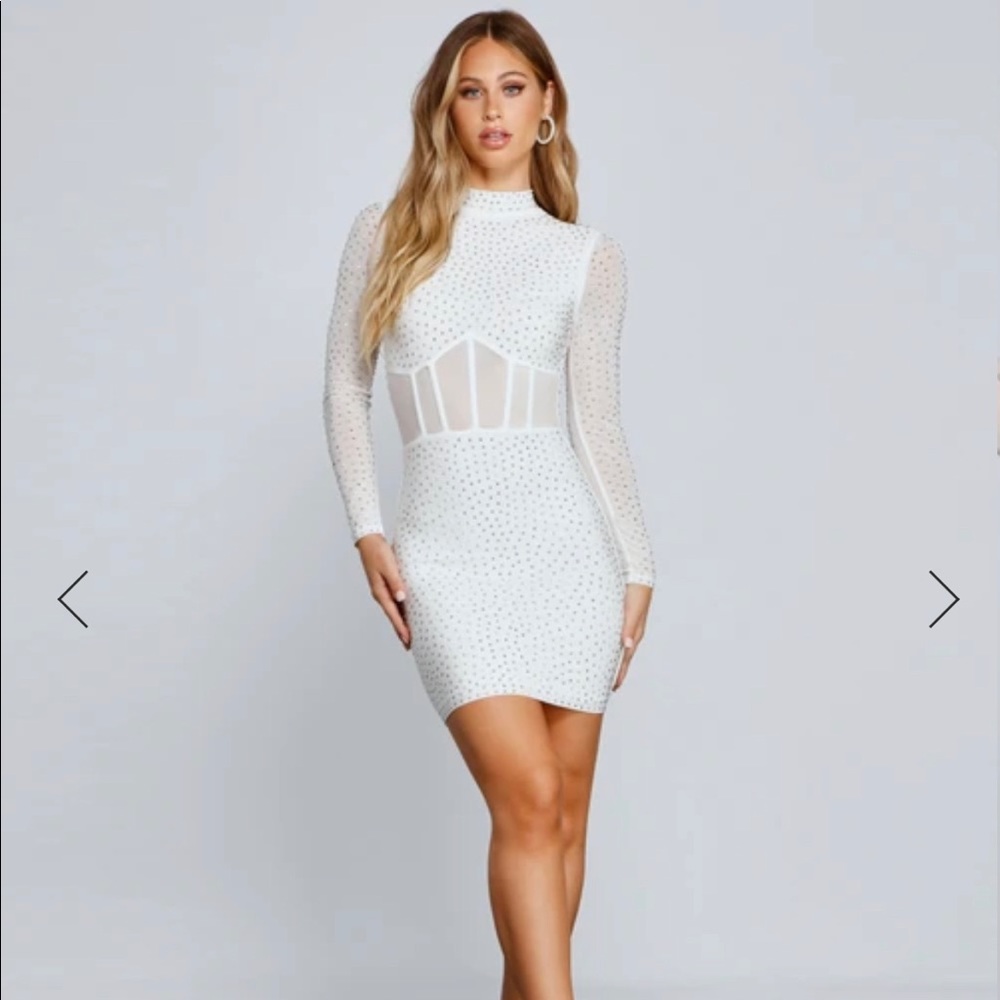 RENATA FORMAL HEAT STONE ILLUSION MINI DRESS